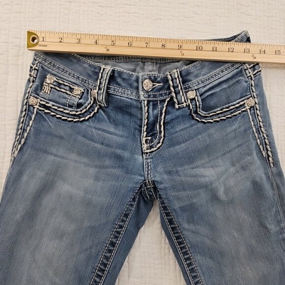 Miss Me Women’s Jeans Size 25 Signature Rise Boot Cut Denim Rhinestone Contrast - Picture 4 of 16